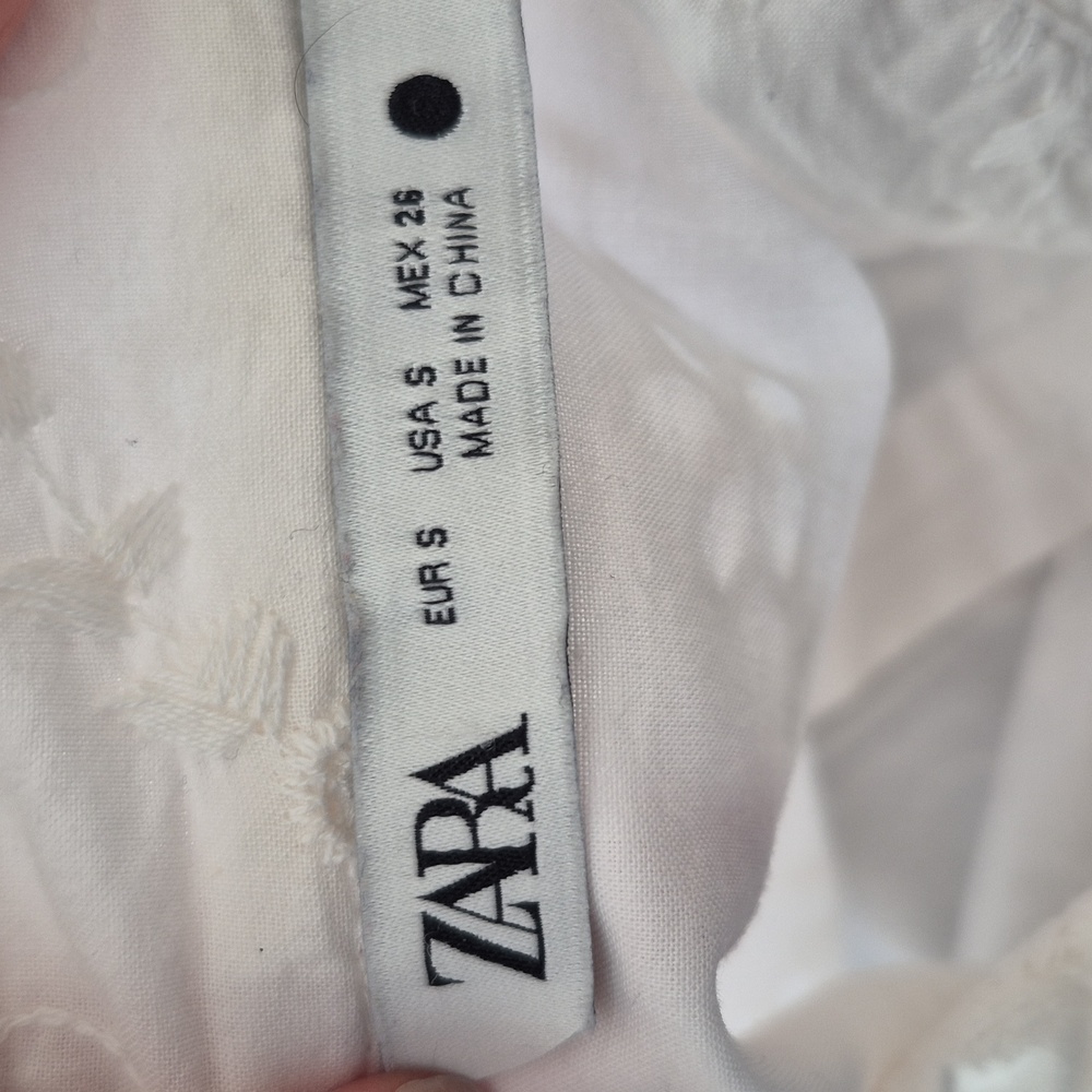 Zara Womens White Long Sleeve Button Up Eyelet Mini Dress - Size S - Picture 6 of 7